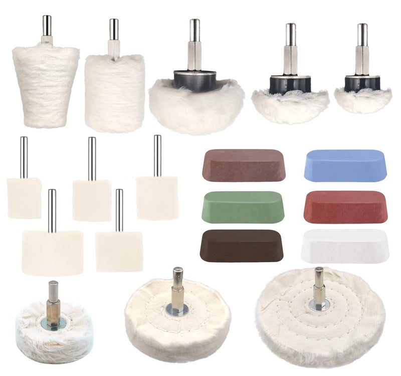 Tworider 19 Pcs Buffing Wheel for Drill,Buffing Pad Polishing Wheel Kits with 6 Pcs Polishing Compound and 5 Pcs Felt Polishing Wheel,for Aluminum, Stainless Steel, Chrome,Metal,Glass,Car Detailing - Image 1